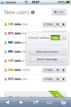 Screenshot of a users list with context tooltip menu